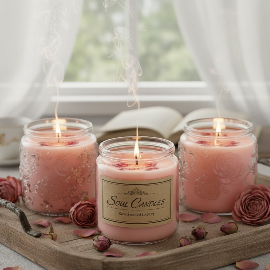 Soul Candles Rose Scented Luxury Candle | 100% Pure Soy Wax for Home Fragrance & Decor | Long Burning Jar Candle | Romantic Gift for Anniversary, Birthdays & Special Occasions
